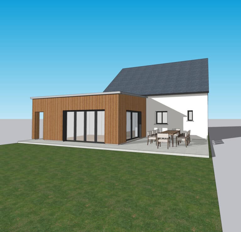 Plans 3D d'architecte pour extension de maison bois à Angers